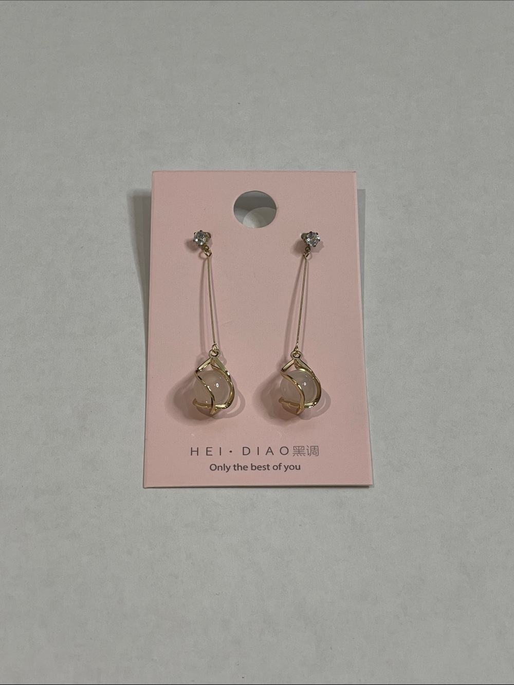 HEI · DIAO Gold Drop Pearl Dangle Earrings - Pink Card